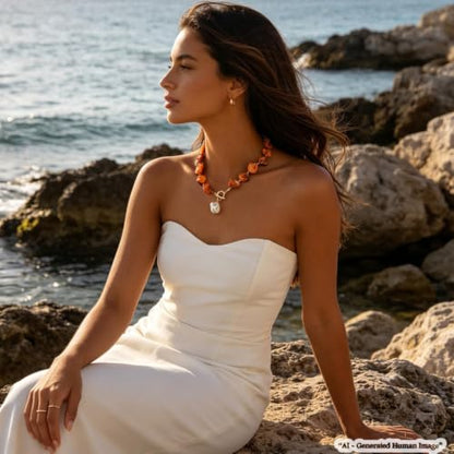 Boho Chunky Shell Necklace for Women Baroque Pearl Pendant Necklaces Irregular Shell Beaded Choker Necklace Trendy Vacation Jewelry Accessories - color: Brown