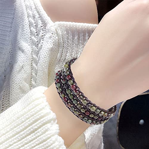 Genuine Stone Wrap Bracelets for Women Natural Crystal Beaded Wrap Bracelet 2/3/5 Adjustable Bohemian Bracelets Jewelry Gifts for Women Mom - color: dragon blood(3 wraps)