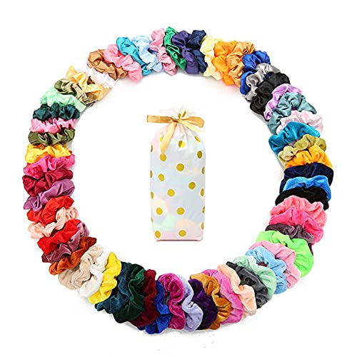 60 Pcs Scrunchies Velvet Scrunchies and Satin Hair Scrunchies for Women | Girls Silk Elastic Hair Ties Scrunchies for Women Hair Accessories with Gift Bag