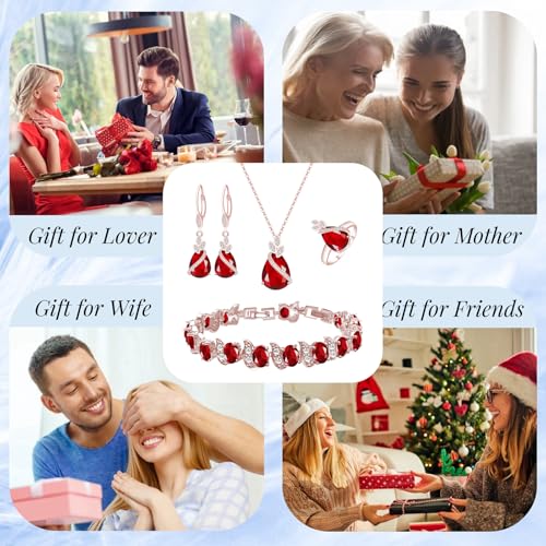 GZWHD Jewelry Set for Women CZ Earrings Necklace Ring Bracelet Set Prom Party Wedding Jewelry Gift for Mother Friend Wife - color: A-Rose Gold-Ruby