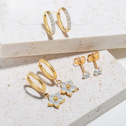 Surgical Steel Small Gold Huggie Hoop Earrings for Women Hypoallergenic - color: G-Plum Blossom