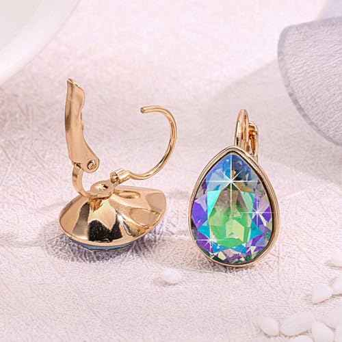 Austrian Crystal Teardrop Leverback Drop Earrings for Women | 14K Gold-Plated Finish, Sparkling Pear Stone, Smooth Bezel Frame, Secure Leverback Closure, Dainty Day-To-Evening Style - color: Rainbow