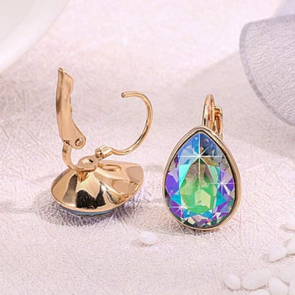 Austrian Crystal Teardrop Leverback Drop Earrings for Women | 14K Gold-Plated Finish, Sparkling Pear Stone, Smooth Bezel Frame, Secure Leverback Closure, Dainty Day-To-Evening Style - color: Rainbow