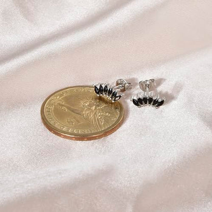 Curved CZ Crawler Ear Climber Cartilage Earrings Silver Stud with Black Cubic Zirconia Helix Conch Tragus Piercing Jewelry