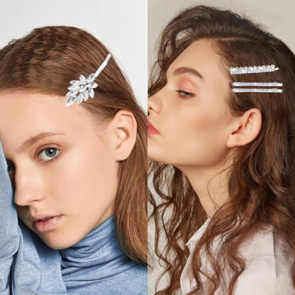 7 Pieces Crystal Leaf Hair Clips Elegant Rhinestone Leaf Wedding Hairpin Bridal Hairpins Delicate Hair Accessories for Girls Women