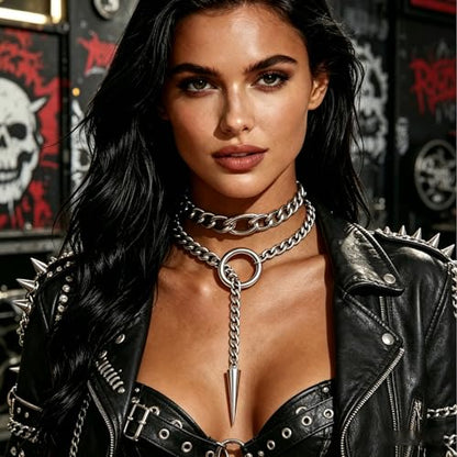 Slip Chain Necklaces for Women Stainless Steel Bar Pendant Choker Necklace Boho Handmade Long Lariat Necklace Silver Statement Punk Rock Collar Jewelry - style: Silver awl