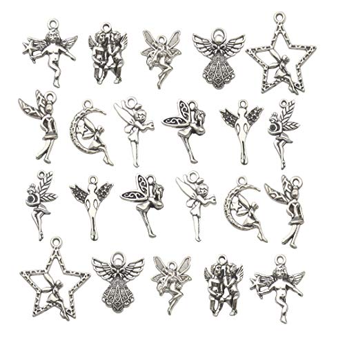 iloveDIYbeads 100g (66pcs) Craft Supplies Antique Silver Wings Angel Fairy Charms Pendants for Crafting, Jewelry Findings Making Accessory for DIY Necklace Bracelet (M151) - color: Angel charms