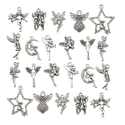 iloveDIYbeads 100g (66pcs) Craft Supplies Antique Silver Wings Angel Fairy Charms Pendants for Crafting, Jewelry Findings Making Accessory for DIY Necklace Bracelet (M151) - color: Angel charms