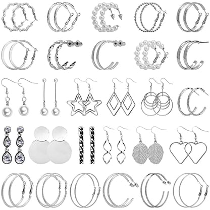 NEWITIN 69 Pieces Gold Jewelry Set for Women Fashion Costume Jewelry Gold Plated Necklace Bracelet Earrings Set for Women - color: Silver Earrings Set
