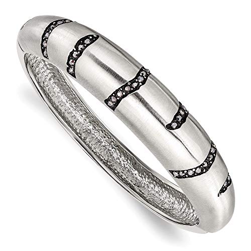 Stainless Steel Brushed Black Crystal Hinged Bangle 7.5" (15mm)