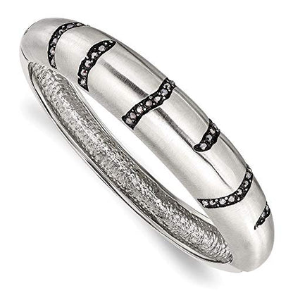 Stainless Steel Brushed Black Crystal Hinged Bangle 7.5" (15mm)