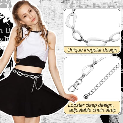 Liliaafar 6 Pcs Gold Silver Waist Chain Belt for Women Multi Layer Sun Metal Adjustable Body Belly Chain for Jean Dress - color: Silver