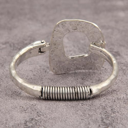 GelConnie Chunky Cuff Bangle Bracelet for Women, Statement Jewelry | Gold and Silver Tone Cuff Bangles with Resin, Crystal and Textured Accents for Party, Vacation and Dressy Looks - style: Bangle 03-Silver