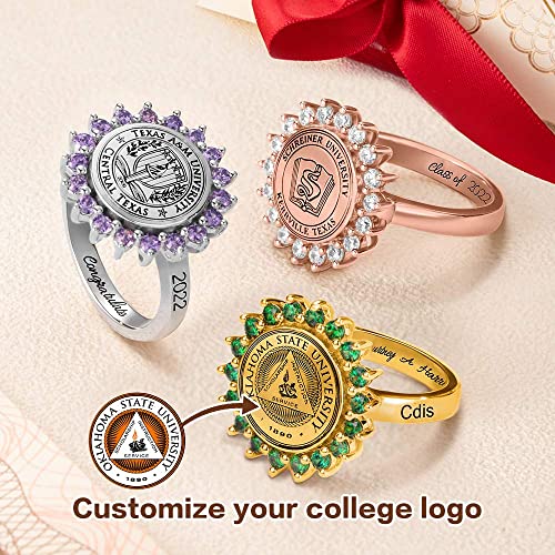 callie Custom Signet Ring - Engraved Text & Photo, Personalized Family Crest Coat Of Arms Rings, 925 Sterling Silver/Brass | Father's Day Jewelry Gifts for Men & Women - color: Birthstone