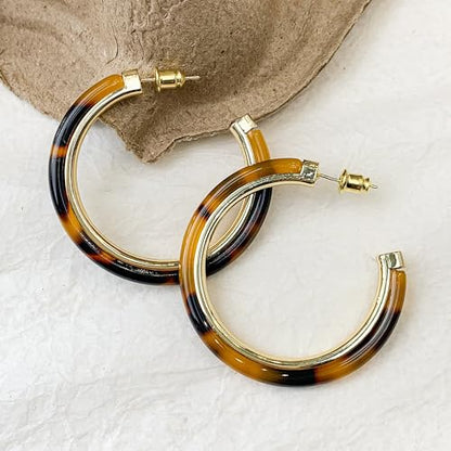 14K Gold Plated Chunky Hoop Earrings for Women Vintage Leopard Print Hoops Large Round Hoop Earrings Jewelry - style: Hoop E
