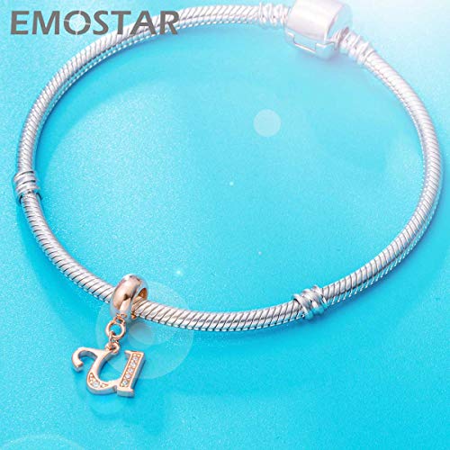 EMOSTAR Letter Charms Initial A-Z Alphabet Beads, Rose Gold 925 Sterling Silver Dangle CZ Birthstone Pendant, Gifts for European Charm Bracelet/Mothers Day/Birthday - color: Letter U