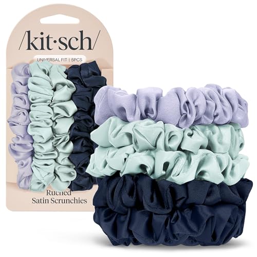 Kitsch Ruched Satin Scrunchies for Women - Garden Bouquet, 5pcs | Wake Up Frizz-Free, No Crease Hair Ties, Softer Than Silk Scrunchies, Stylish Hair Accessories For All Hair Types - color: Garden Bouquet (5 pcs)