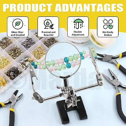 Mardatt 1488Pcs Jewelry Making Supplies Kit - Magnifying Glass, Pliers, Wires, Chain, Jump Ring Opener, Tweezers