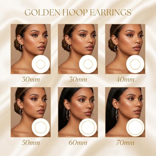 6 Pairs Gold Hoop Earrings for Women 14K Gold Plated Hoop Earrings Set Hypoallergenic Stainless Steel Earring Lightweight Dangle Loop Earring Set