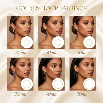 6 Pairs Gold Hoop Earrings for Women 14K Gold Plated Hoop Earrings Set Hypoallergenic Stainless Steel Earring Lightweight Dangle Loop Earring Set