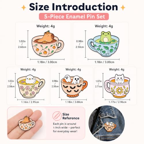 5Pcs Cute Coffee Cat Sloth Enamel Pin Set Cartoon Animal Coffee Cup Brooch Badges, Funny Lapel Pins for Backpacks, Jackets, Bags, Coffee Lover Gift - color: JH-116
