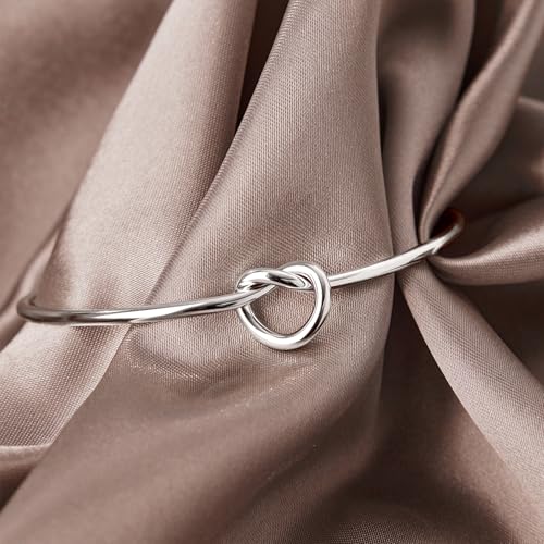 Gelbesty Infinity Love Knot Dainty Gold Bangle Bracelets for Women, 14K Gold Plated Adjustable 925 Silver Bracelet, Trendy Jewelry Gifts for Valentine's Day - color: Silver_Heart
