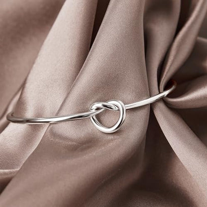Gelbesty Infinity Love Knot Dainty Gold Bangle Bracelets for Women, 14K Gold Plated Adjustable 925 Silver Bracelet, Trendy Jewelry Gifts for Valentine's Day - color: Silver_Heart