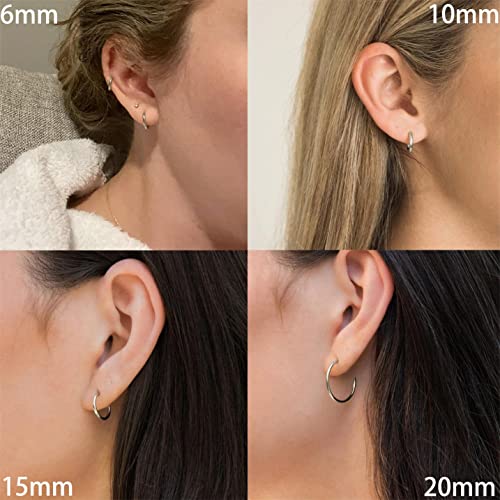 Minimalist Hoops for Women - 14K Gold Open Huggie Hoop Earrings, Hypoallergenic Tiny Hoops in Gold and Silver (Set of 1-5 Pairs) - color: Silver - 6mm/8mm/10mm/15mm/20mm