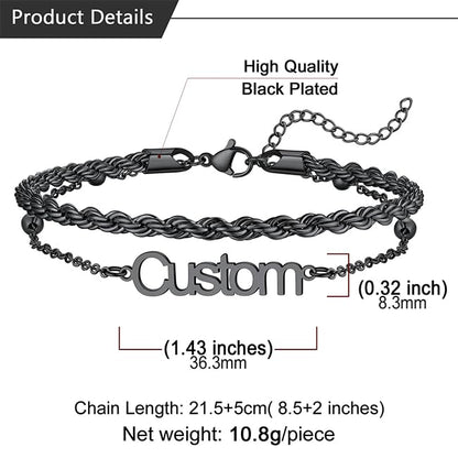 U7 Custom Layered Ankle Bracelets for Women Stainless Steel Bead/Cuban/Figaro/Rope/Wheat Chain Anklet Waterproof Anklet Jewelry for Beach Vacation - color: c-Black-Rope Chain