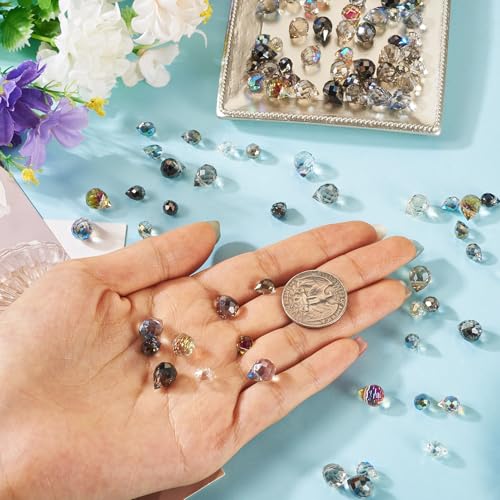 100Pcs Faceted Teardrop Crystal Beads Transparent Electroplate Water Drop Top Drilled Beads Colorful Teardrop Chandelier Charms for DIY Crafts Earring Bracelet Jewelry Making - color: Mixed Color-D