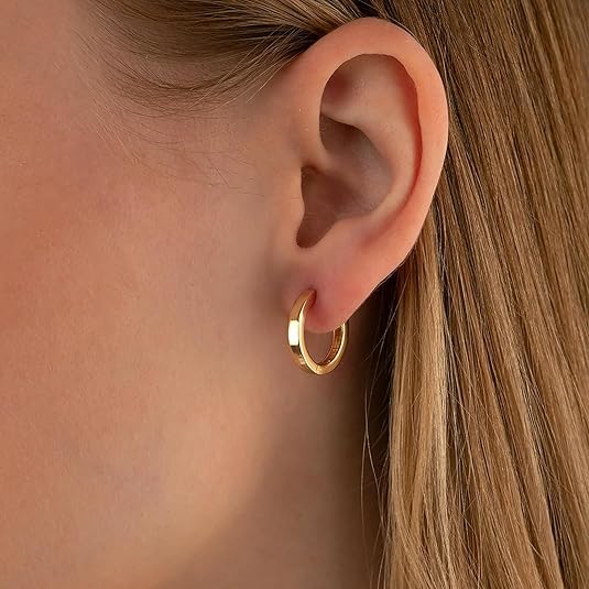 14K Gold Huggie Hoop Earrings for Women - Small Minimalist Earrings - size: 14mm