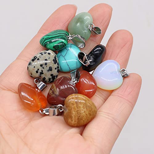 LHJ 20 Pcs Natural Stone Pendants Heart Shape Crystal Quartz Agate Charms for Jewelry Making Necklace Bracelet - color: Heart C
