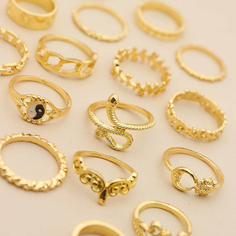Gold Stackable Ring Sets Yin Yang Patterns Adjustable Alloy Finger Rings for Punk Boho & Daily Wedding Jewelry - color: Multicolor3