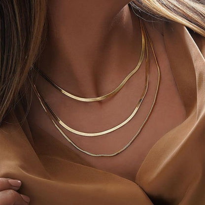 IDOKAWA 14K Gold/Silver Plated Snake Chain Necklace Herringbone Necklace Gold Choker Necklaces for Women Gifts Jewelry 3MM(W) 16"(L) - color: Silver