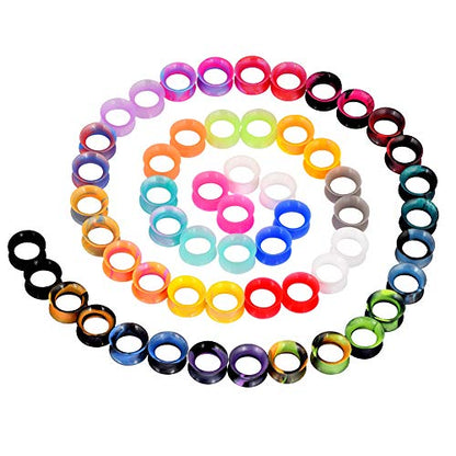 YOFANST 24pcs-100pcs Colorful Silicone Ear Gauges Double Flared Ear Tunnels Set Stretchers Expander Ear Piercing Jewelry - color: 56pcs, gauge 00g