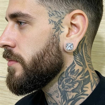 ARTFAN Ear Expander Gauges Tunnels - 2PCS Stainless Steel Screw Square CZ Stone Plugs Tunnels for Stretched Ears, Ear Gauges Stretcher for Women Men, Hypoallergenic Body Piercing Jewelry - size: 0g (8mm)