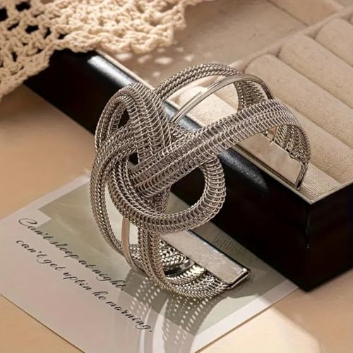Chunky Cuff Bracelets for Women Wide Gold/Silver Cuffs Bangle Hollow Out Adjustable Bracelets Punk Vintage Jewelry - style: Silver A