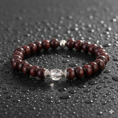 Avoirr 8mm-Red Sandalwood & Clear Quartz Bracelet | Handcrafted Spiritual Beads Jewelry | Meditation, Clarity & Balance Bracelet | Unisex Stretch Bracelet-Natural Wooden & Crystal Healing Beads- 7 Inches