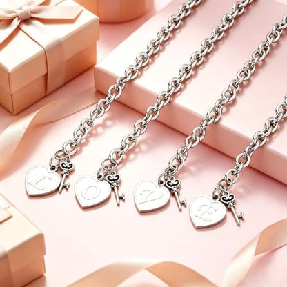 M MOOHAM Heart Initial Bracelets for Girls Women - Engraved 26 Letters Initial Charms Bracelet Stainless Steel Bracelet Birthday Christmas Jewelry Gift for Women Teen Girls - style: A - Heart