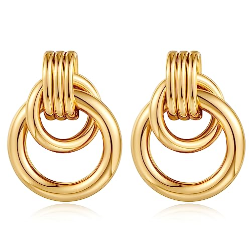 Gold Chunky Earrings for Women Geometric Knot Link Drop Dangle Earrings 14K Gold Plated Statement Earrings Trendy Gold Jewelry - color: Style 5