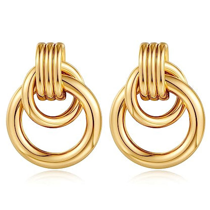 Gold Chunky Earrings for Women Geometric Knot Link Drop Dangle Earrings 14K Gold Plated Statement Earrings Trendy Gold Jewelry - color: Style 5