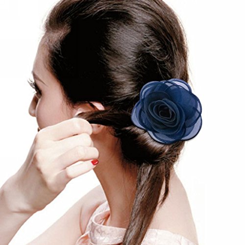Rose Flower Hair Clips, Brooches, and Pins with Blue Accent | Versatile Floral Accessories for Women - color: Blue