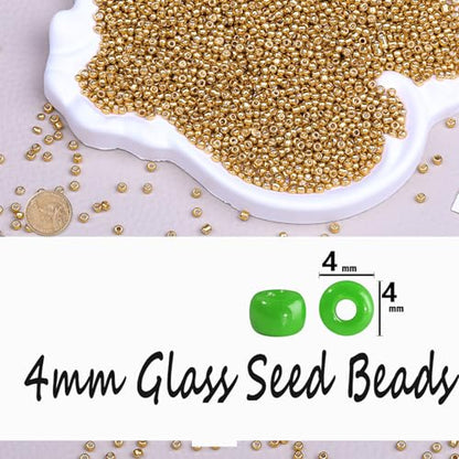 Legefo 4mm Glass Seed Beads Bulk, Gold 6/0 Small Mini Pony Seed Beads, Tiny Round Craft Bead for Bracelet Necklace Wrist Jewelry Making Beading Weaving DIY Crafts Supplies, 1000pcs - color: Gold