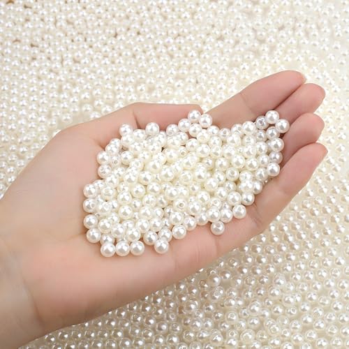 DUQGUHO Pearl Beads for Crafts Fake Pearls with Holes 6mm White Beads for Bracelets Plastic Beads 500PCS - color: White, size: 6mm