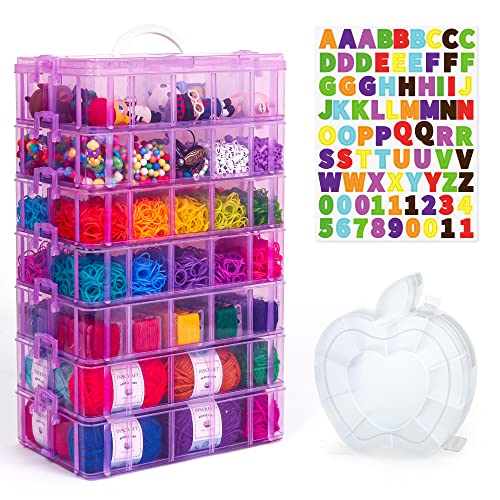 7 Layers Stackable Storage Container, 70 Adjustable Compartments (Purple) Stackable Storage Container, Perfect for Kids Toys, Art Crafts, Jewelry, Supplies, Mini Case & Letter Sticker Included - color: PURPLE