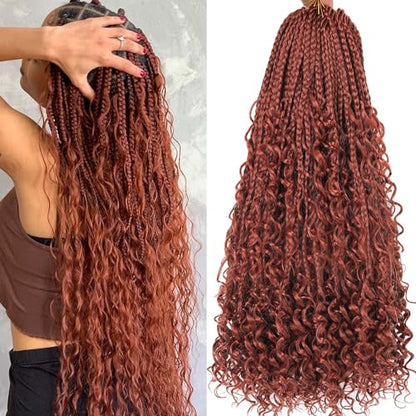Unionbeauty 18 Inch Ginger Boho Box Braids Crochet Hair Goddess Box Braids Crochet Hair 8 Packs Bohemian Box Braids Crochet Hair for Black Woman Curly Braids Synthetic Braiding Hair Extension 350# - color: 350#, size: 18 Inch (Pack of 8)