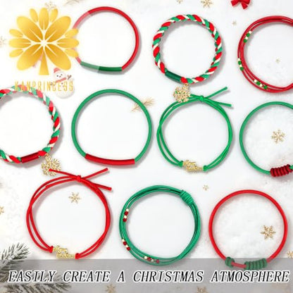 KANPRINCESS 10pcs Christmas Boho Hair Ties - 5 Styles | Elastic Hair Bands & Bracelets for Women's Thick or Thin Hair - No Damage - Christmas Gift For Girls Teens Women - color: Set19