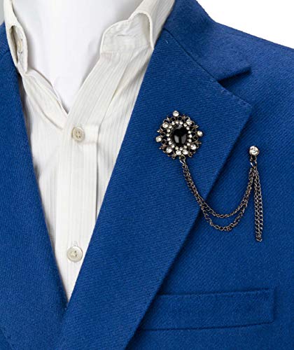 Knighthood Brooch Pin Gun Metal Abstract And Black Stone With Stone Detailing Hanging Chain Lapel Pin Accessories for Men Women