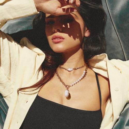 Aobei Pearl 18K Gold Plated Pendant Necklace for Women Dainty Gold Chain Choker Love Heart Disc Coin Pearl Cross Toggle Jewelry - style: Baroque Pearl