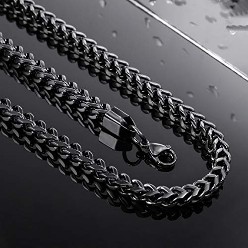 INBLUE 6MM Wide Chain Necklace for Men Women Stainless Steel Cuban Link Chain Necklaces Water Resistant Thick Metal Foxtail Chains (3 Colors - Silver Black Gold, 21.6 Inch Long) - color: Black